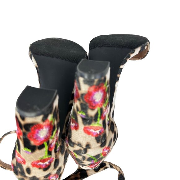 Madden Girl Behave 6.5 Floral Embroidered Velvet Animal Print Block Heel Sandals - Picture 13 of 14